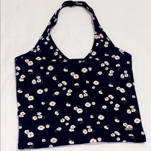 blue halter top with daisys